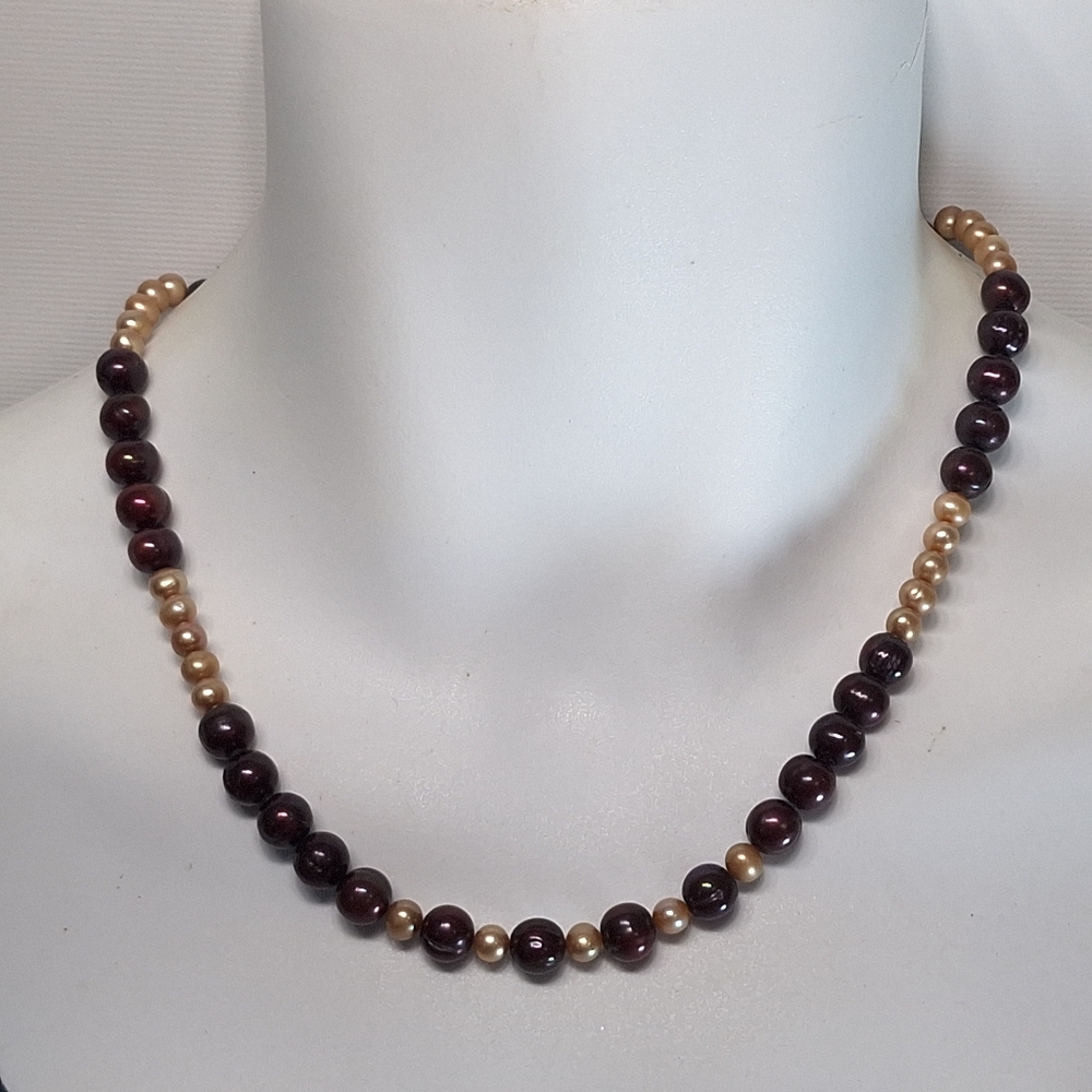 Vintage Single Strand Purple & Champagne Pearl Necklace Gold Filled Filigre